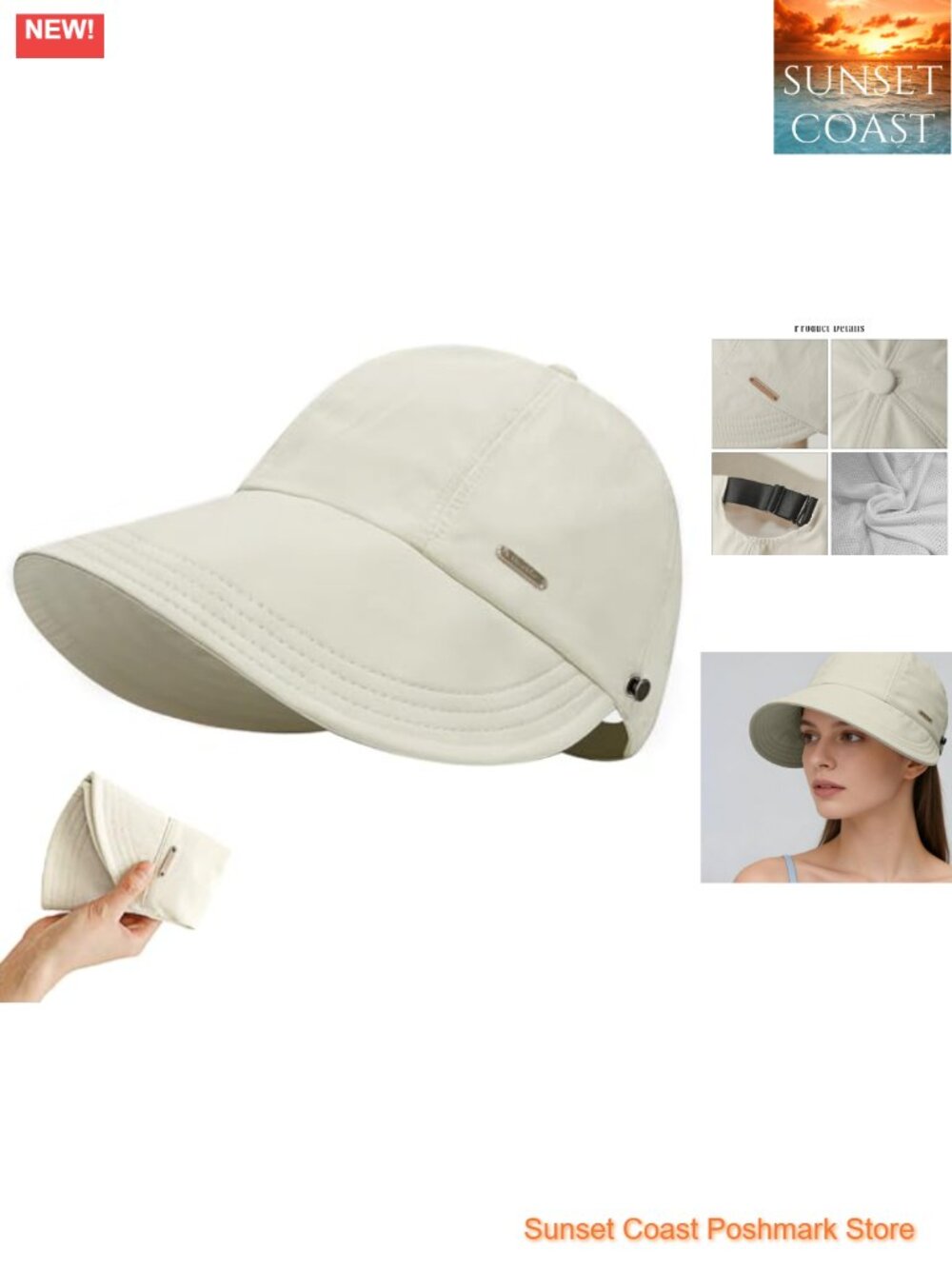 UPF 50+ Sun Hat UV Protection Wide Brim Adjustable Ponytail Packable Cap